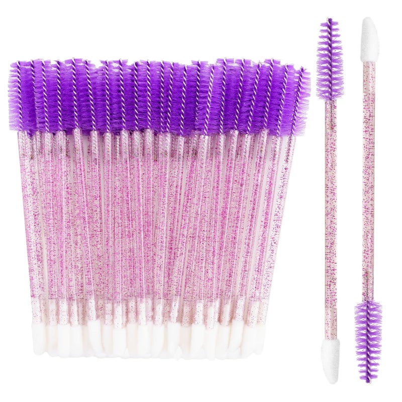 g2plus 100pcs Eyelash Brush Lip Brush, Dual Ended Eyelash Extension Brush, Purple Mascara Wands and Lipstick Applicator, Portable Makeup Brush for Eyebrow, Lip gross and Lash Extension - Image 1